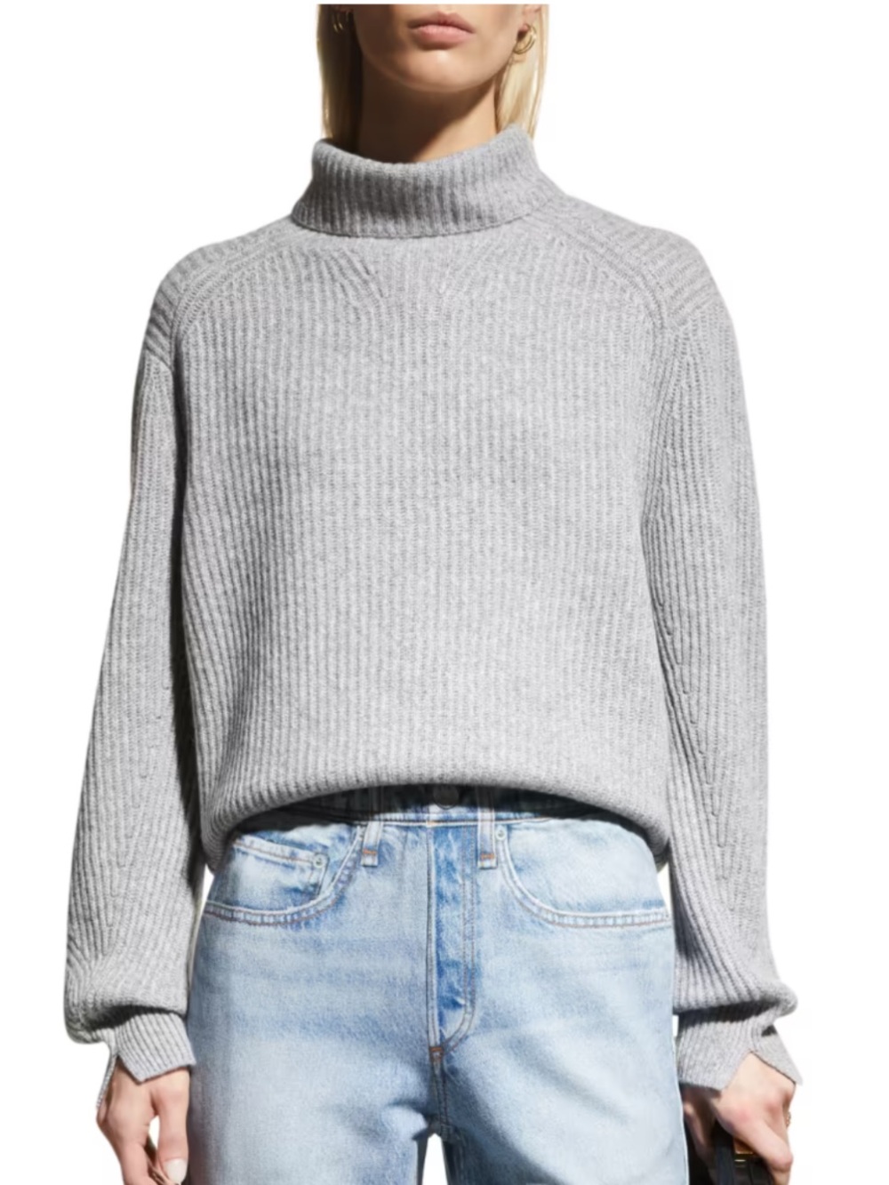 rag & bone Cashmere Pierce Light Blue Ribbed Turtleneck Sweater